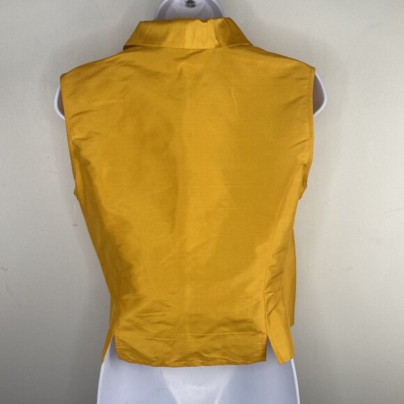 Coldwater Creek Womans Wrap Top Size M Petite Yellow Silk Sleeveless Tie Detail - Picture 11 of 12
